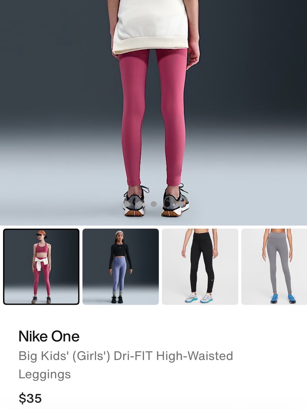 Nike One Girls' Active Leggings - Dark Pink Fuchsia Size XL compare to W Small